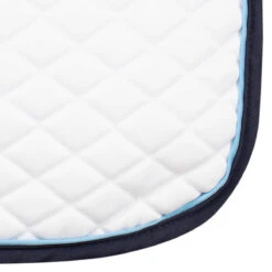 TuffRider Basic All Purpose Pad With Trim And Piping -Equestrian Supplies Shop 100558 JPC TuffRider.Basic .AllPurpose.Saddle.Pad .Trim Piping White.Navy .LightBlue CloseUp