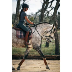 Sixteen Cypress Dressage Pad -Equestrian Supplies Shop 16C DP FP C 16Cypress Dressage.Pad Field.Plaid .Cognac Lifestyle2