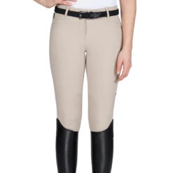Equiline Women's Ash Riding Breeches With X-Grip Knee Patch 25 Equiline Women's Ash Riding Breeches With X-Grip Knee Patch -Equestrian Supplies Shop EQline N08698 Ash.XGripKP Beige Front