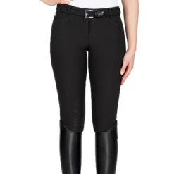 Equiline Women's Ash Riding Breeches With X-Grip Knee Patch 30 Equiline Women's Ash Riding Breeches With X-Grip Knee Patch -Equestrian Supplies Shop EQline N08698 Ash.XGripKP Black Front