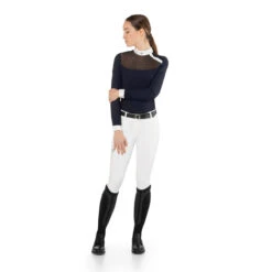 EGO 7 Women's Nina Long Sleeve Show Shirt -Equestrian Supplies Shop Ego7 Womens.Nina .LS .Show .Shirt Navy Front