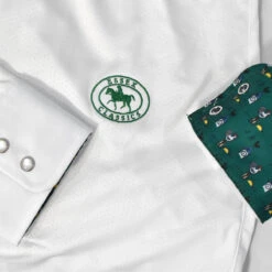 Essex Classics Ladies "Cock-a-Doodle-Do" Talent Yarn Straight Collar Long Sleeve Show Shirt -Equestrian Supplies Shop Essex.Classics Cock a doodle do Show.Shirt ESL35 W3 Green.Roosters 00