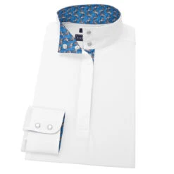 Essex Classics Ladies "Lions" Talent Yarn Straight Collar Long Sleeve Show Shirt -Equestrian Supplies Shop Essex.Classics Show.Shirt ESL32 W2 Blue.Lions Straight 00