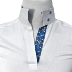 Essex Classics Ladies "Lions" Talent Yarn Straight Collar Long Sleeve Show Shirt -Equestrian Supplies Shop Essex.Classics Show.Shirt ESL32 W2 Blue.Lions Straight 02