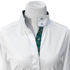 Essex Classics Ladies "Cock-a-Doodle-Do" Talent Yarn Straight Collar Long Sleeve Show Shirt -Equestrian Supplies Shop Essex.Classics Show.Shirt Roosters ESL35 W3 Green.Roosters 00 9d62dcb0 cae5 44c7 a111 c281bbfa85eb