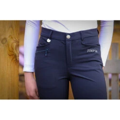 Jump'in Unisex Junior Sacha Breeches -Equestrian Supplies Shop Jump.In Unisex.Junior.Sacha .Breeches Navy Front.Logo
