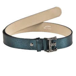 Equiline GrueG Fancy Leather Belt -Equestrian Supplies Shop T11372 Grueg Fancy.Leather.Belt Equiline Green.Beetle 01