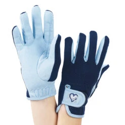 Ovation Child's Hearts & Horses Gloves -Equestrian Supplies Shop sky blue navy trim 93334.1590174193.1280.1280